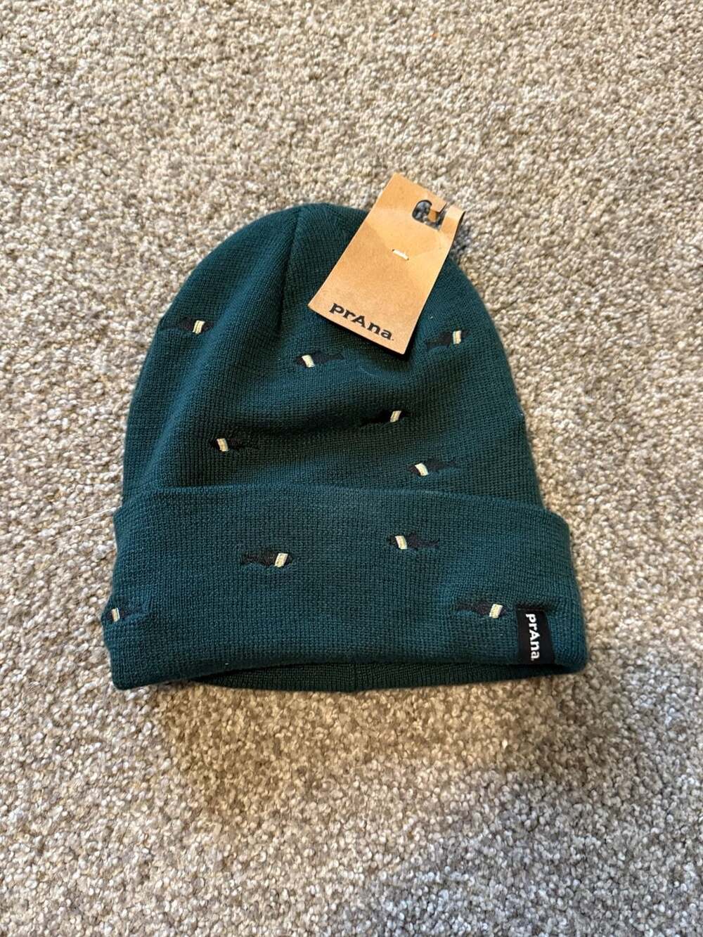 prAna Wild Now Beanie Soft Pine Rainbow Trout Fish O/S gorpcore